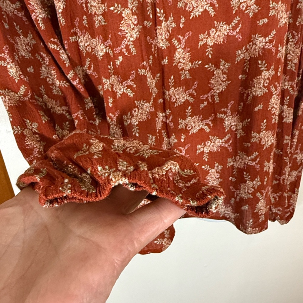 P.S Kate Rust and Floral Long Sleeve Tunic Blouse SKU1188 - Picture 6 of 9